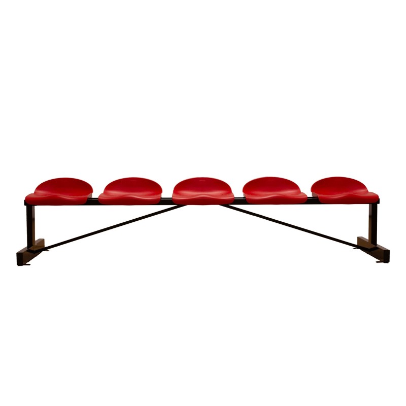BANCO METÁLICO CON ASIENTOS ROJO PVC -5 PLAZAS-