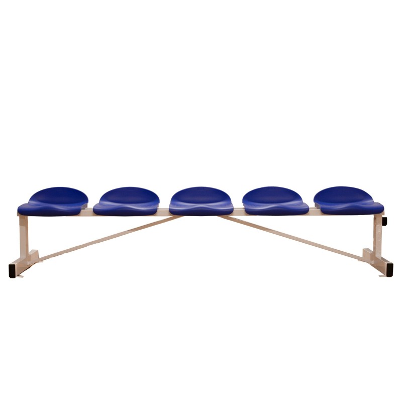 BANCO METÁLICO CON ASIENTOS AZUL PVC-5 PLAZAS- RESPALDO BAJO