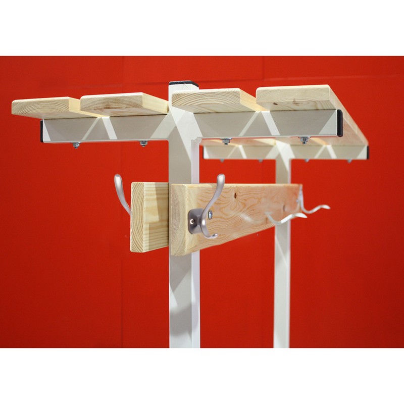 BANCO VESTUARIO DOBLE CON ZAPATILLERO, PERCHA Y ESTANTE SUPERIOR