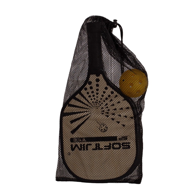 JUEGO DE 2 PALAS PICKLEBALL SOFTJIM MADERA CON PELOTA Y FUNDA
