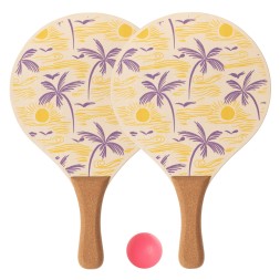 JUEGO DE PALAS DE PLAYA DE MADERA CON PELOTA SOFTEE PALM